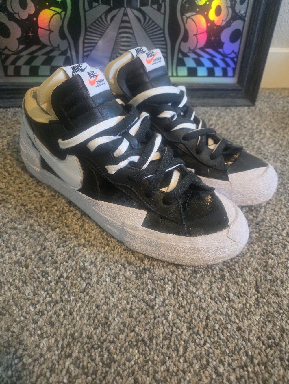 Nike x Sacai Blazer Low shoes in the "Black Patent Leather 10